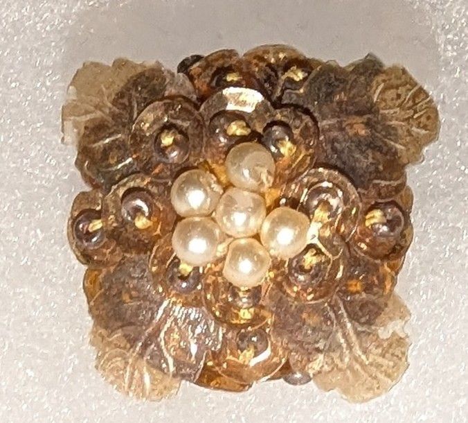 Wartime-Era Floral Cluster Earring with Faux Pearls and Textile Backing (Single)