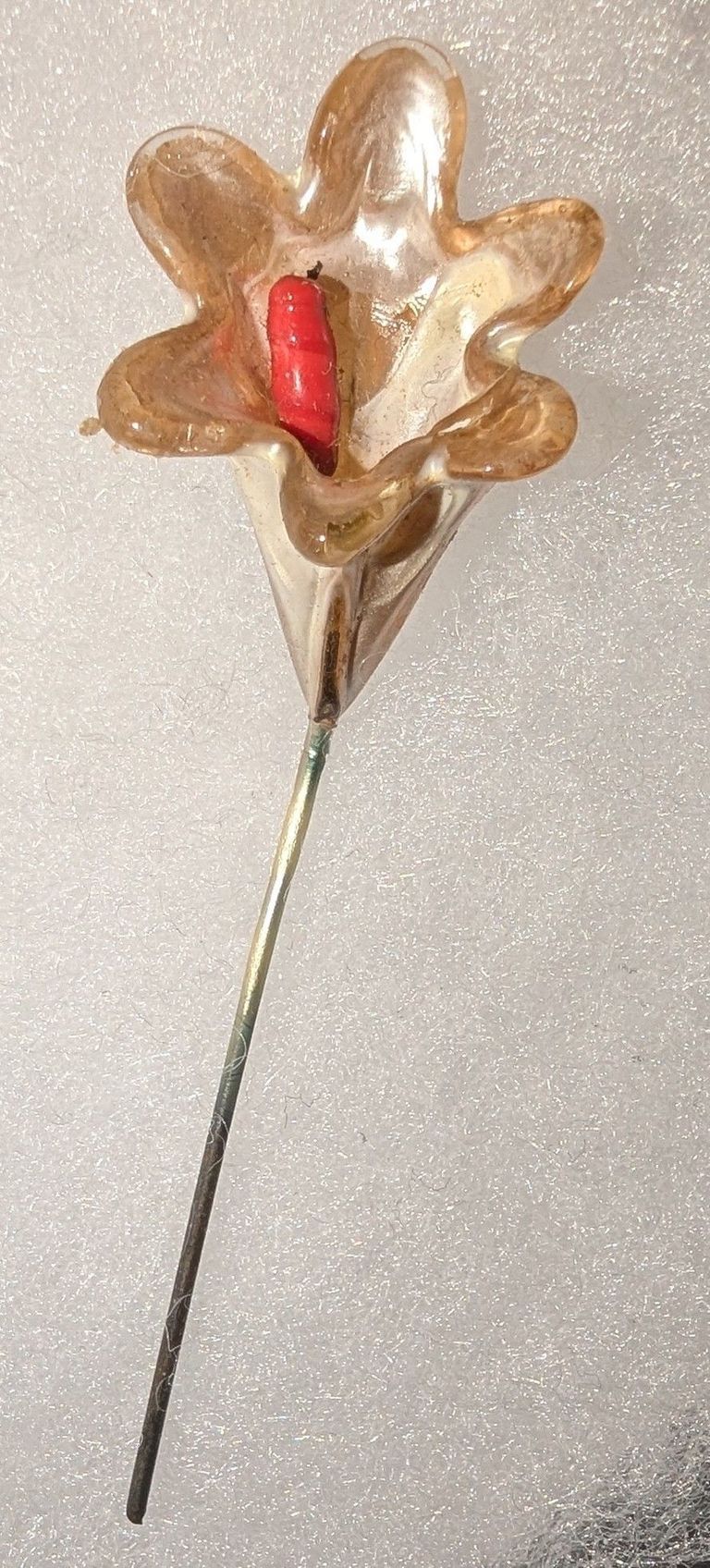 Art Nouveau Glass Floral Hat Pin with Red Stamen
