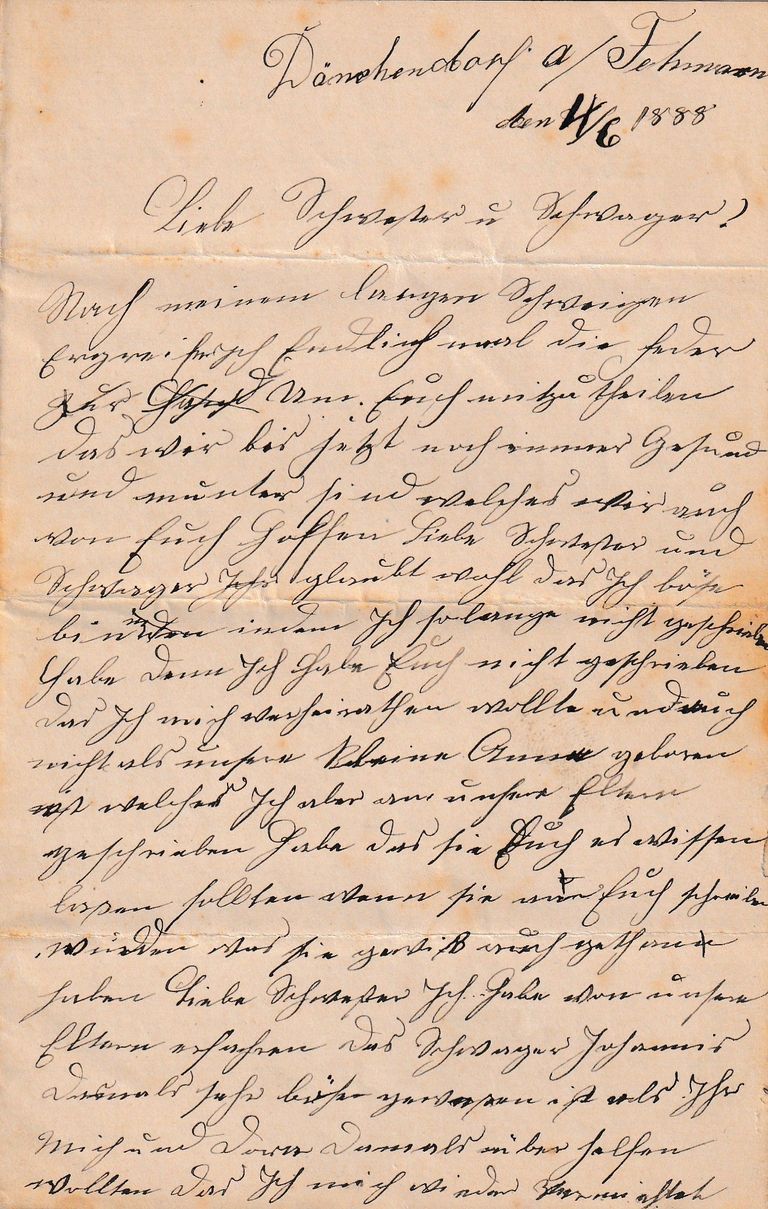 Family Letter from Dönkendorf near Fehmarn – June 4, 1888