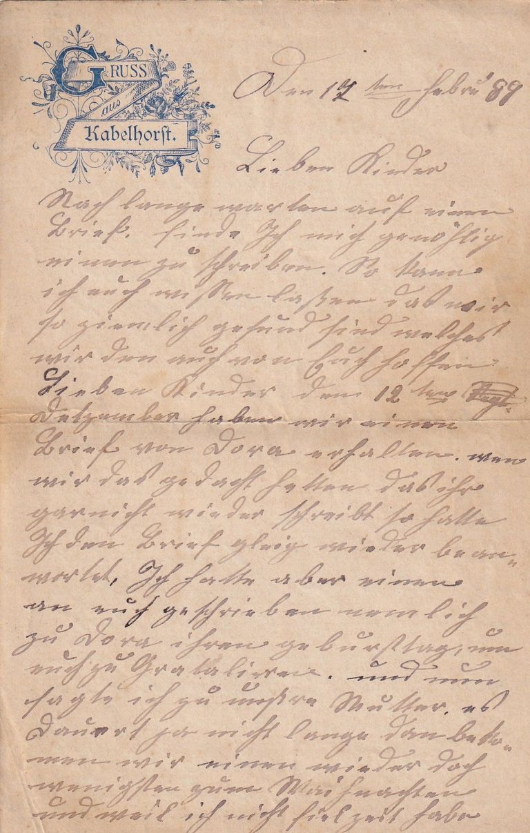 Illustrated Family Letter from Kabelhorst to Eutin – January 14, 1889