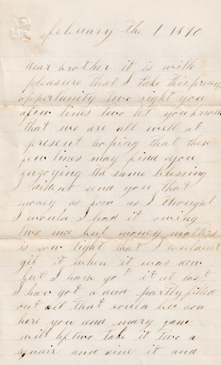 Letter from Joseph Decker to His Brother Regarding Money and a Draft