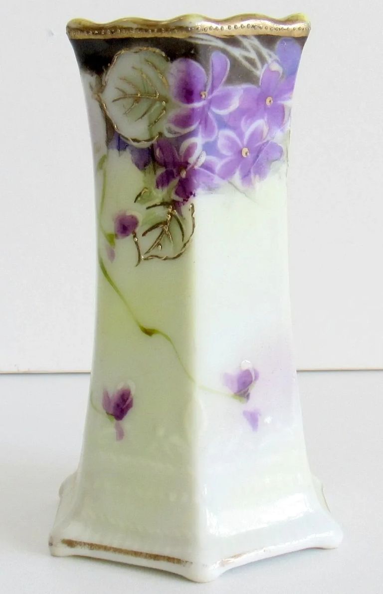 Hand-Painted Nippon Porcelain Hat Pin Holder with Violet Decoration
