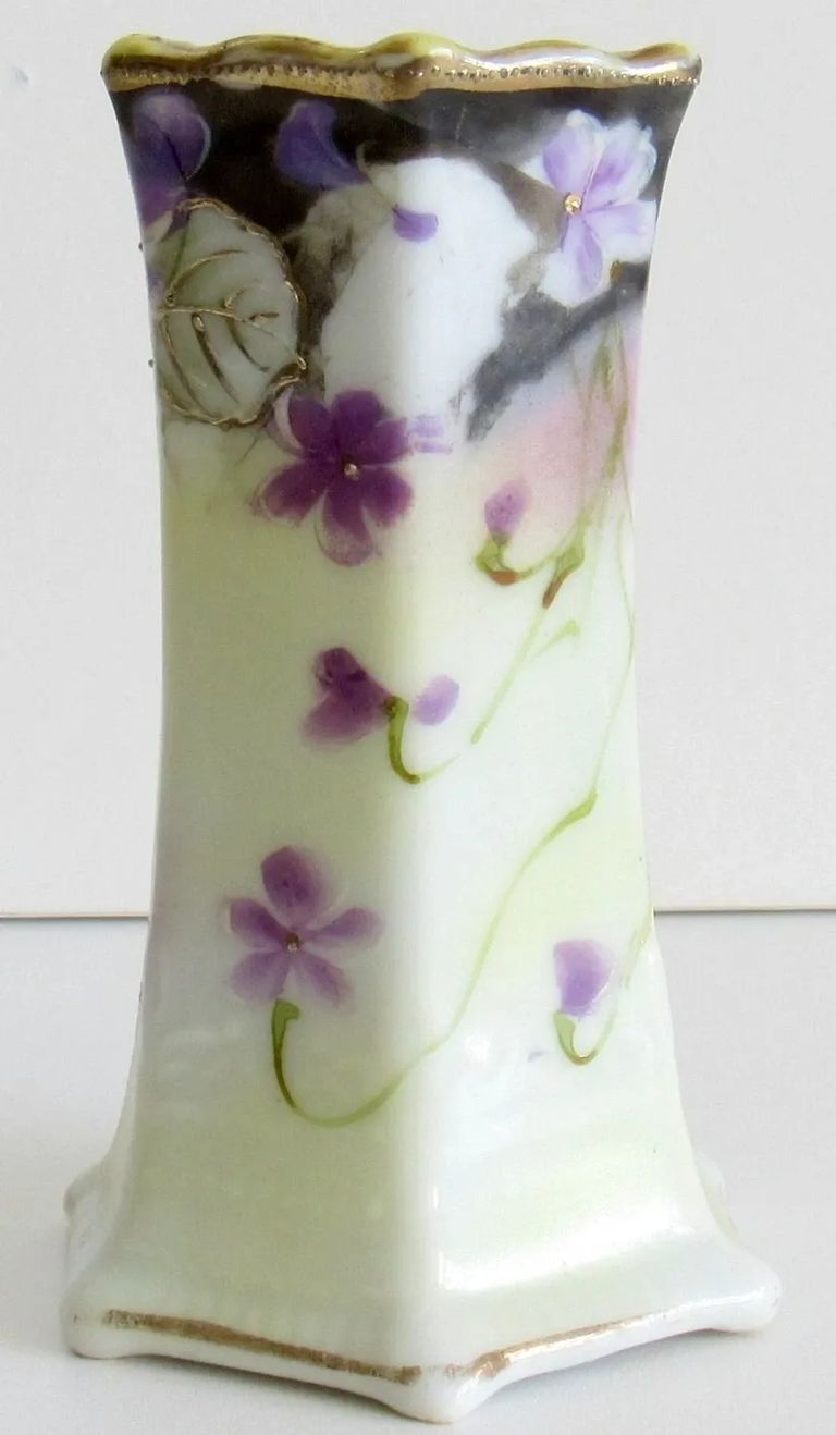 Hand-Painted Nippon Porcelain Hat Pin Holder with Violet Decoration - Image 2