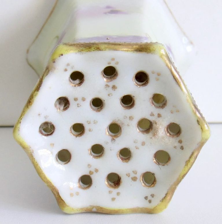 Hand-Painted Nippon Porcelain Hat Pin Holder with Violet Decoration - Image 4