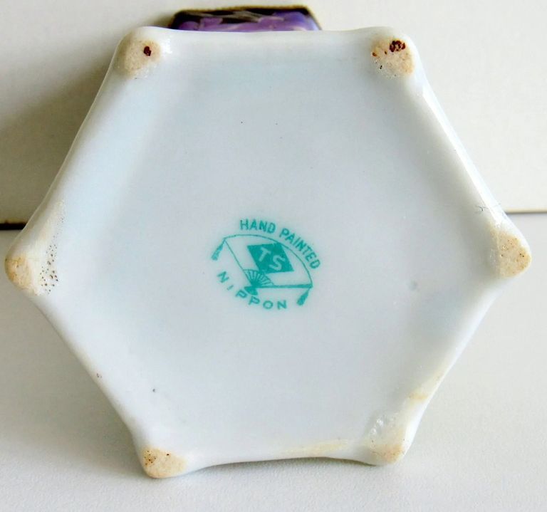 Hand-Painted Nippon Porcelain Hat Pin Holder with Violet Decoration - Image 5
