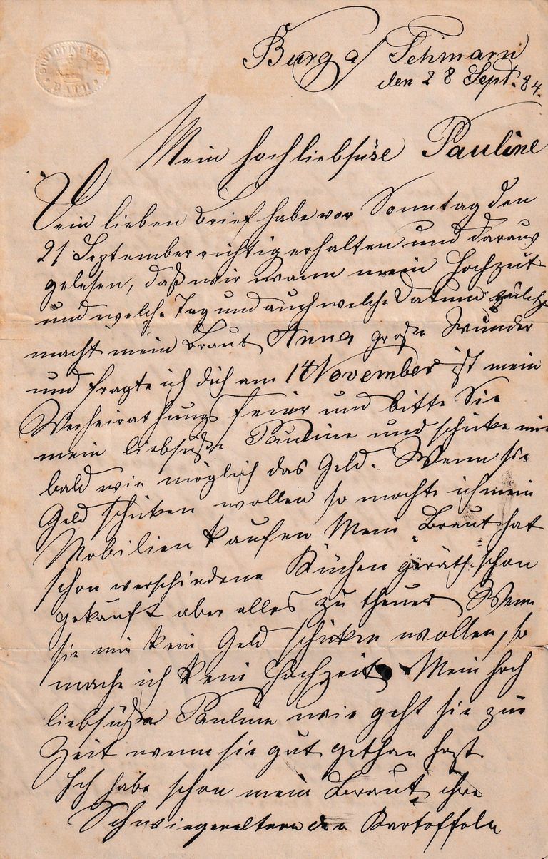 Letter from Burg on Fehmarn to Pauline – September 28, 1834