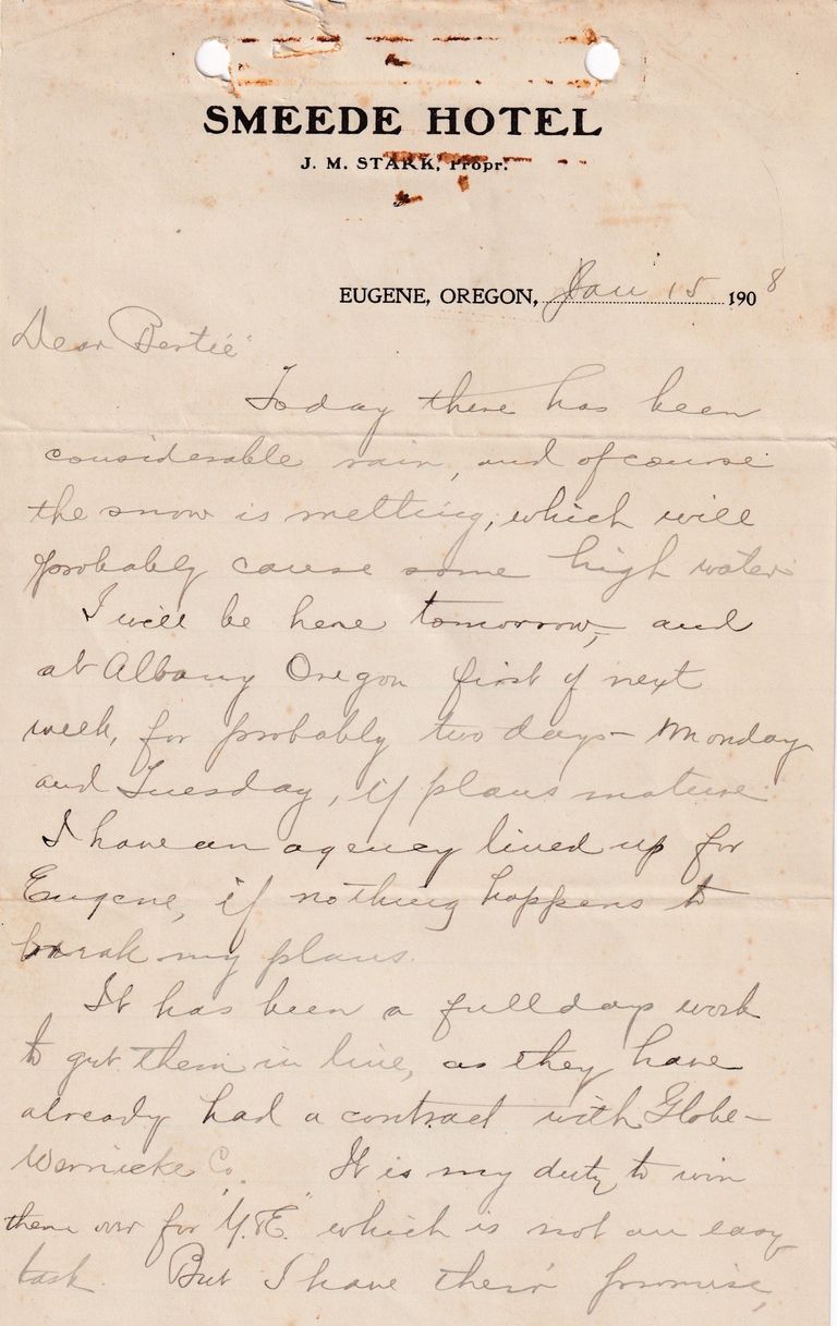 1908.1.15 - Smeede Hotel, Eugene, Oregon