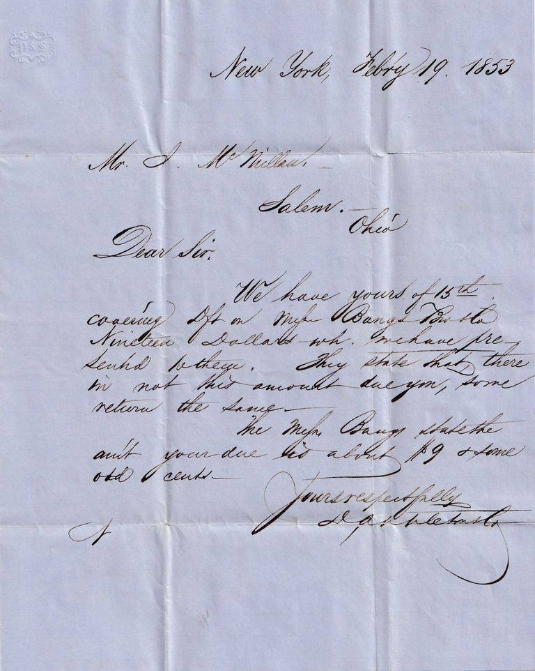 Letter from S. A. Spleinsted to J. McMillan Concerning Bank Draft Dispute
