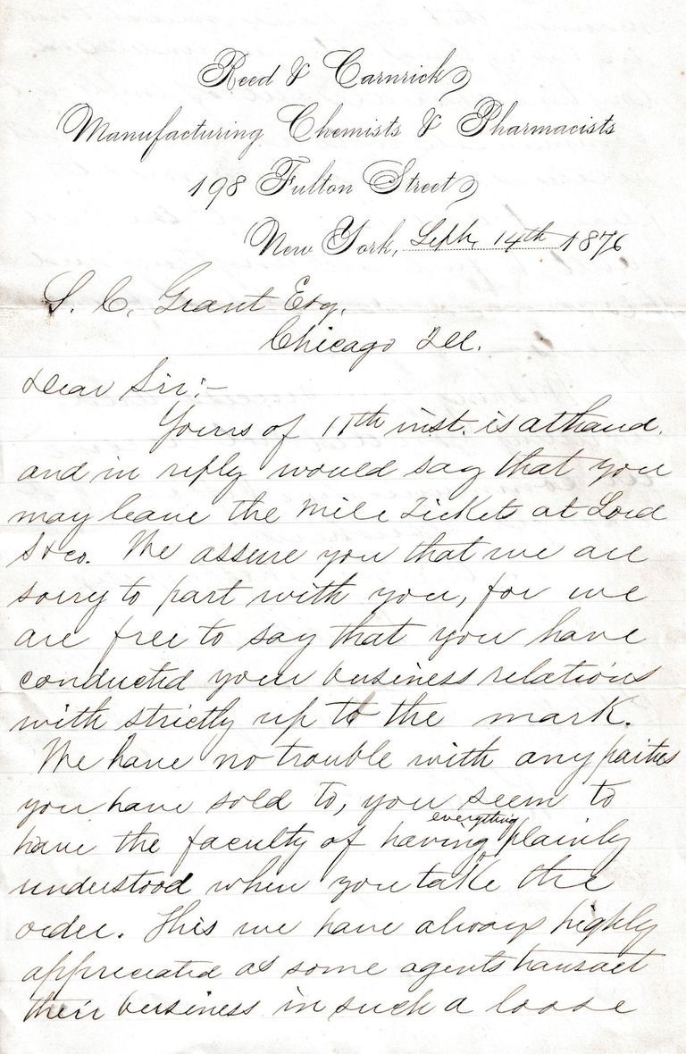Business Reference Letter from Reed & Carnrick, Manufacturing Chemists – New York