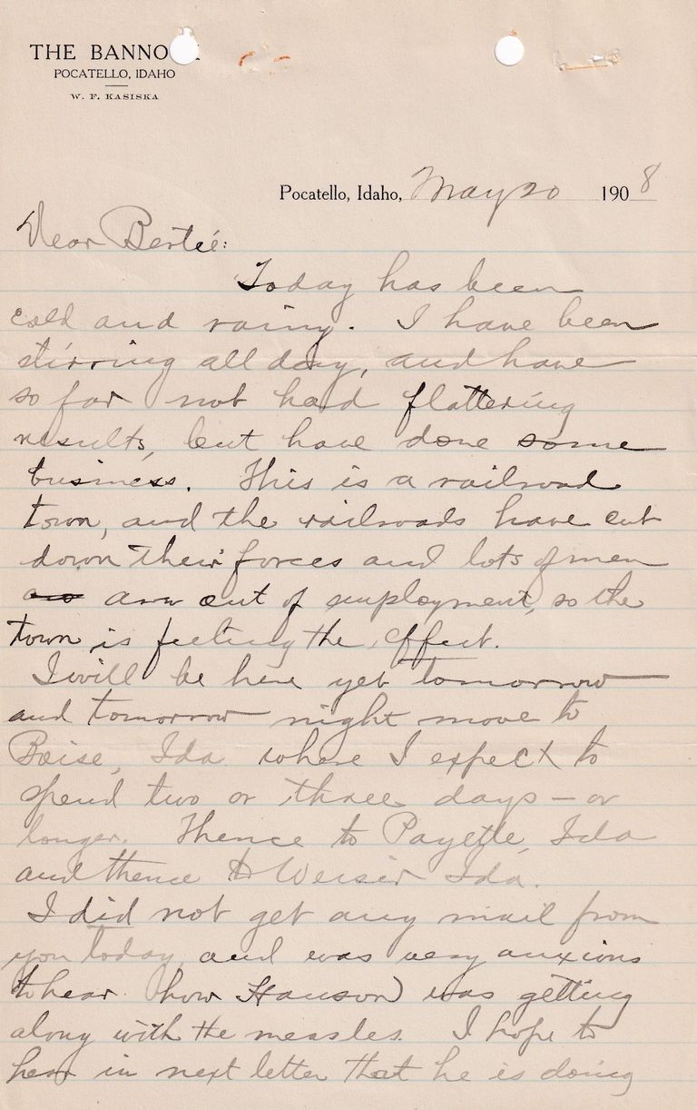 1908.5.20 - The Bannock Hotel, Pocatello, Idaho