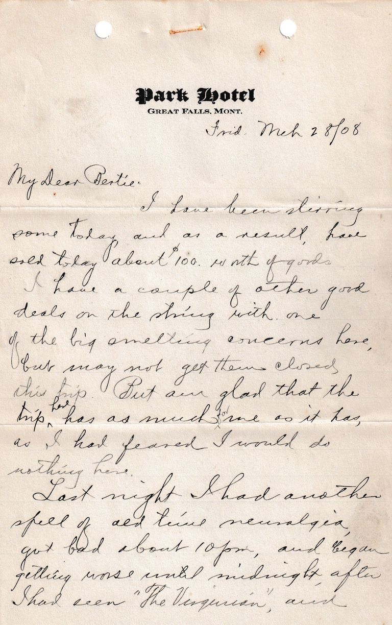 1908.3.28 - Park Hotel, Great Falls, Montana