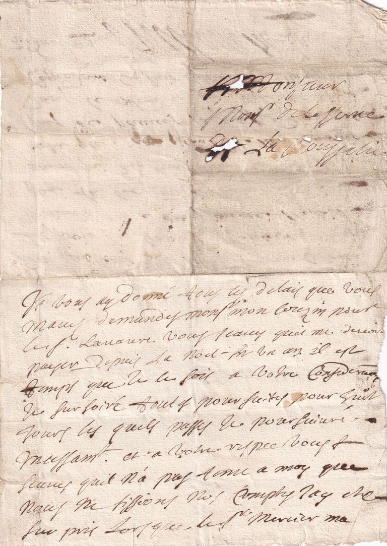 Personal Financial Correspondence Letter — France, 3 December 1689