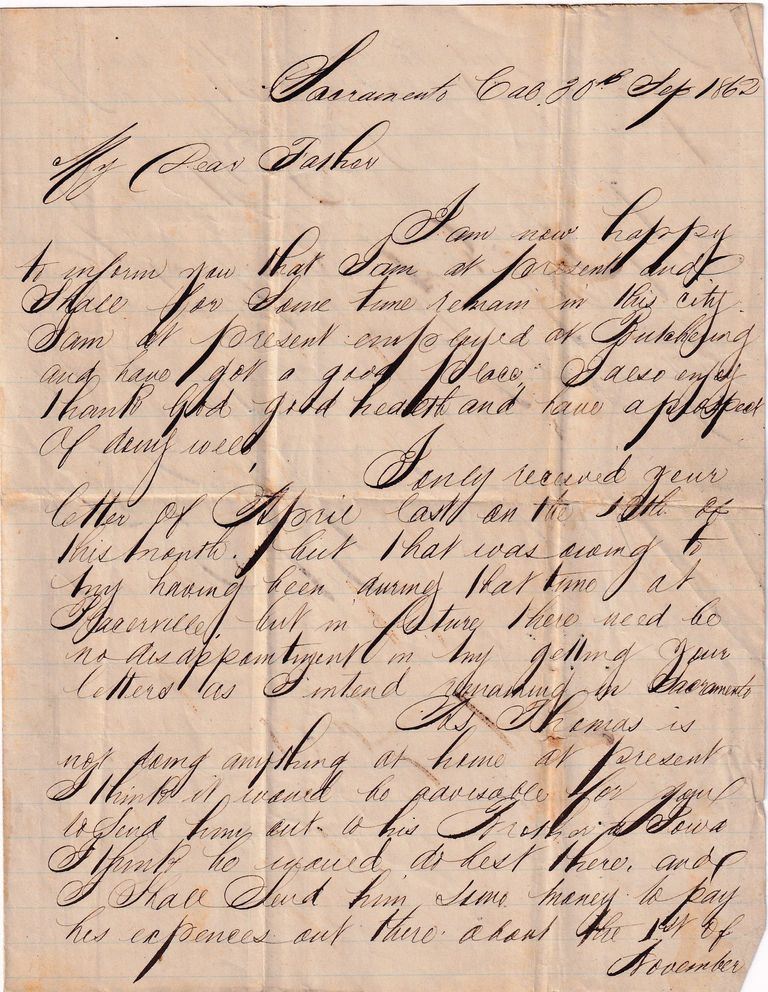 Letter from John Shannon in Sacramento to His Father