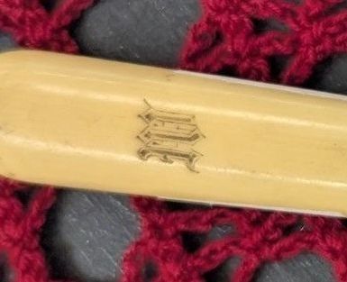 Monogrammed French Celluloid-Handled Steel Button Hook (M monogram set 1 of 3)