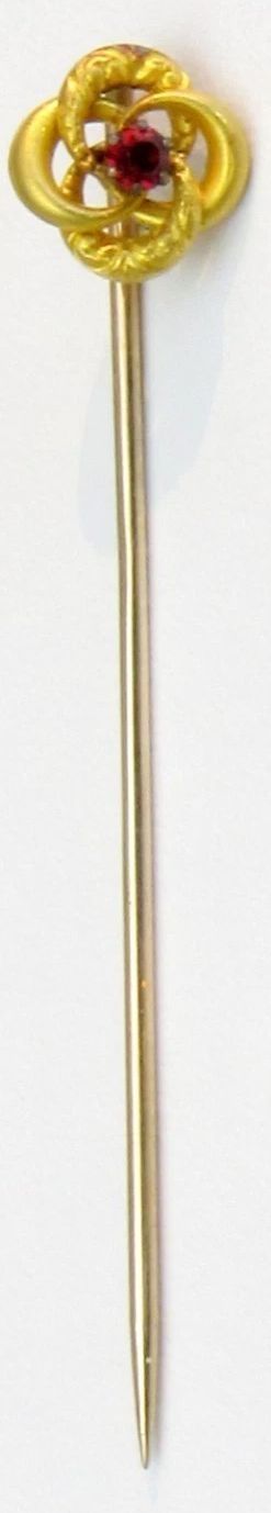 Gilt Interlocking Loop Hat Pin with Red Glass Stone