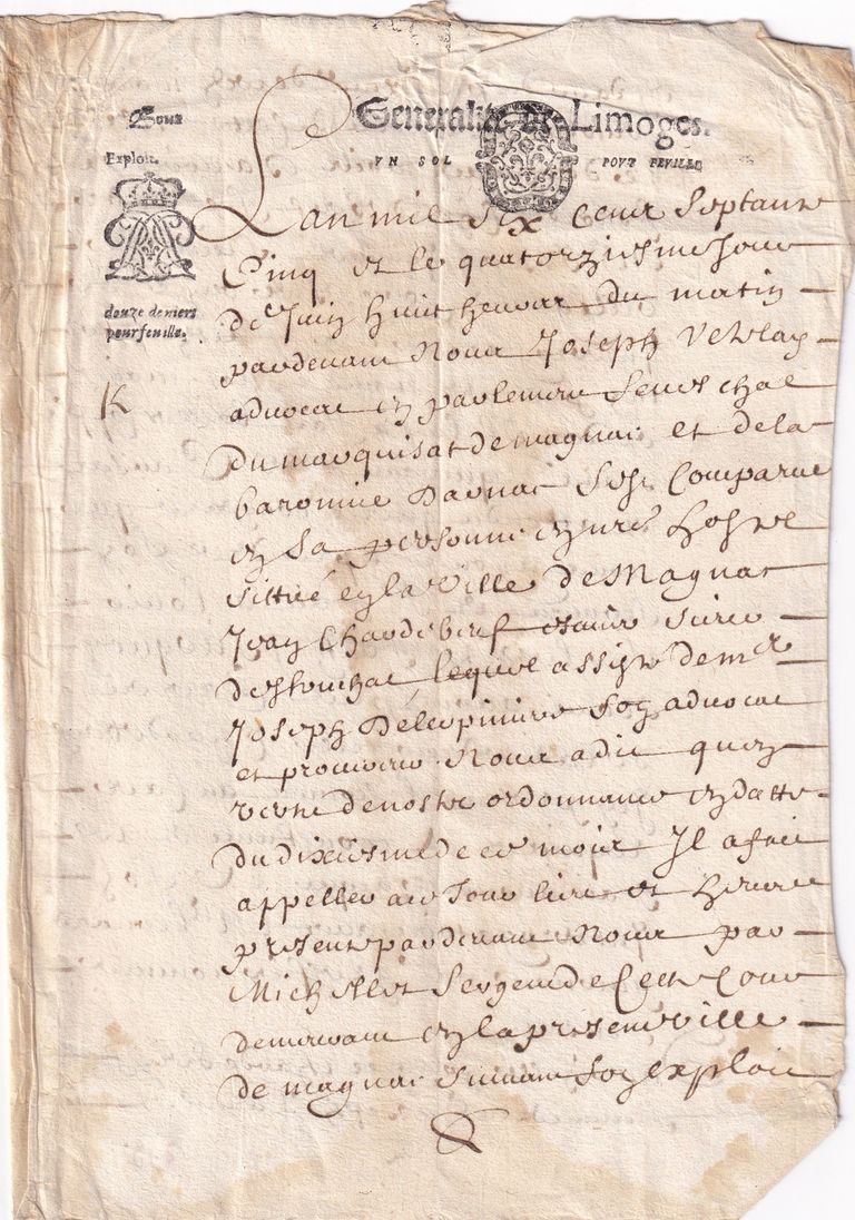 Royal Court Legal Instrument — Sénéchaussée de Limoges (Dated 22 May 1675)