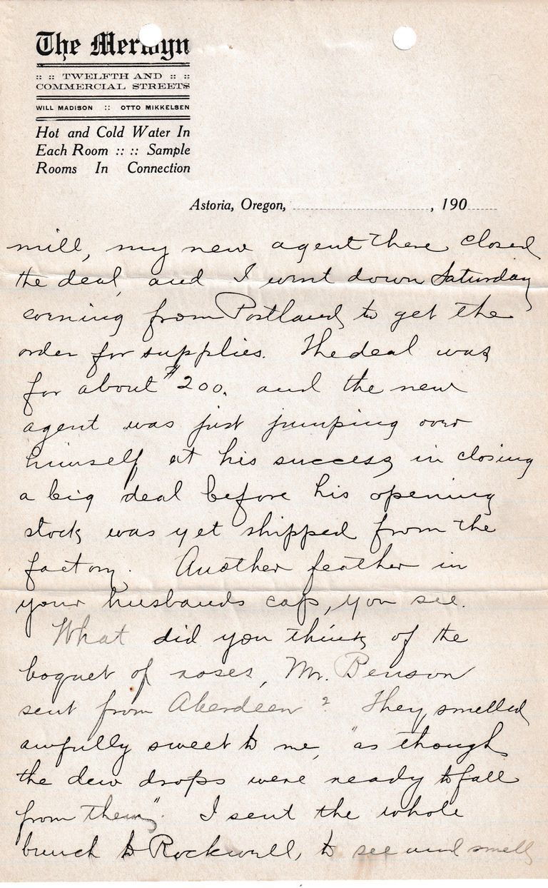 1909.2.15 Letter from The Melwyn Hotel, Astoria, Oregon – Business & Personal Correspondence - Image 5