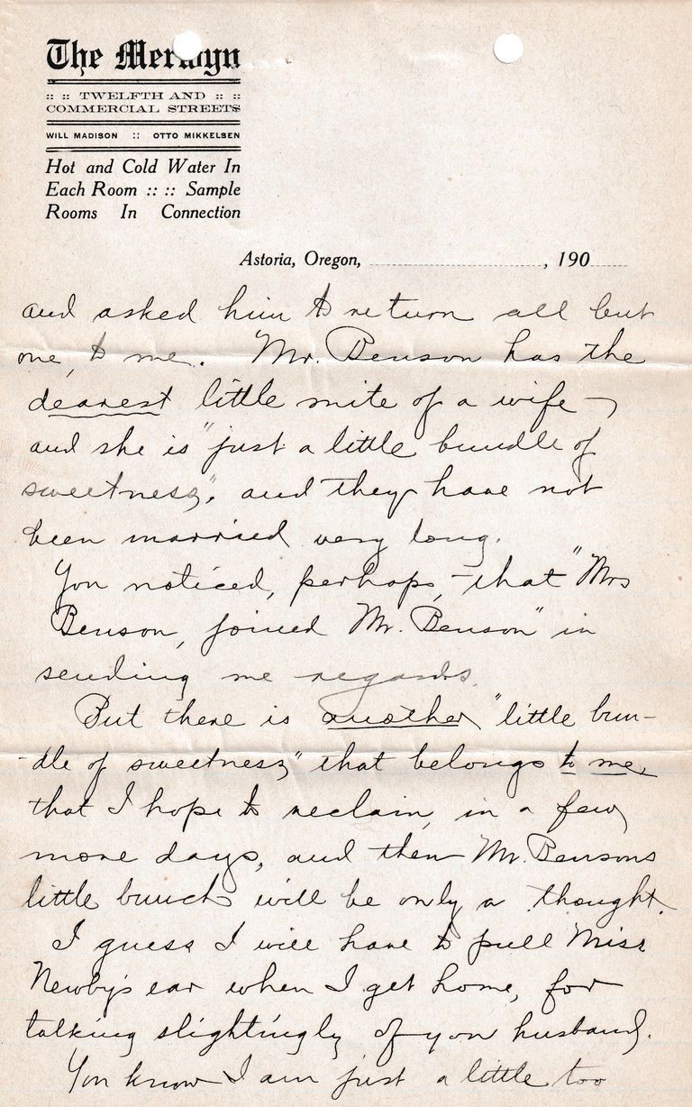 1909.2.15 Letter from The Melwyn Hotel, Astoria, Oregon – Business & Personal Correspondence - Image 6