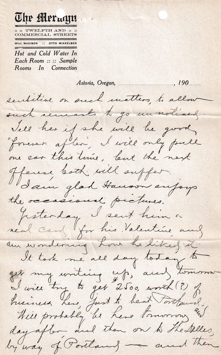 1909.2.15 Letter from The Melwyn Hotel, Astoria, Oregon – Business & Personal Correspondence - Image 7