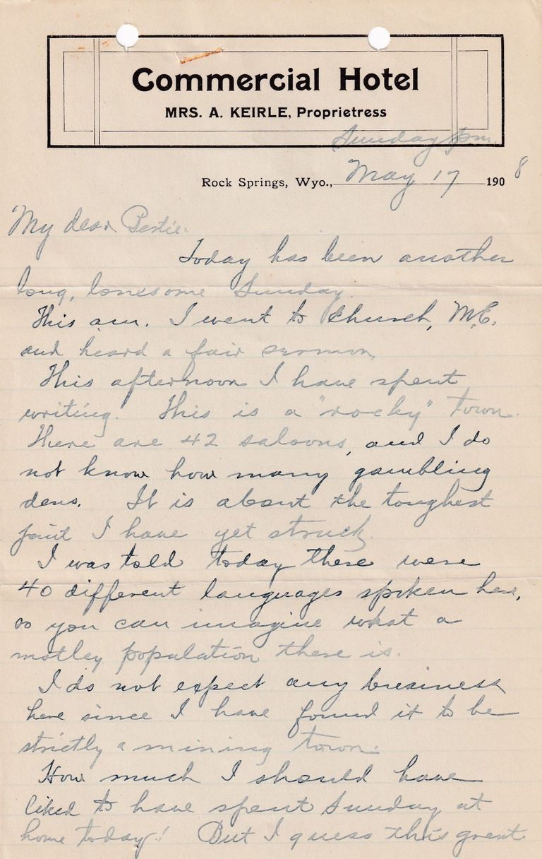 1908.5.17 - Commercial Hotel, Rock Springs, Wyoming