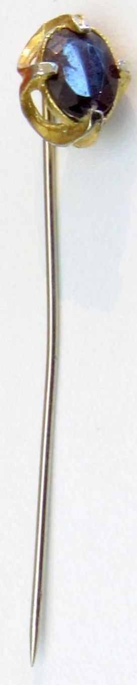 Faceted Amethyst-Tone Glass Hat Pin in Gilt Prong Mount