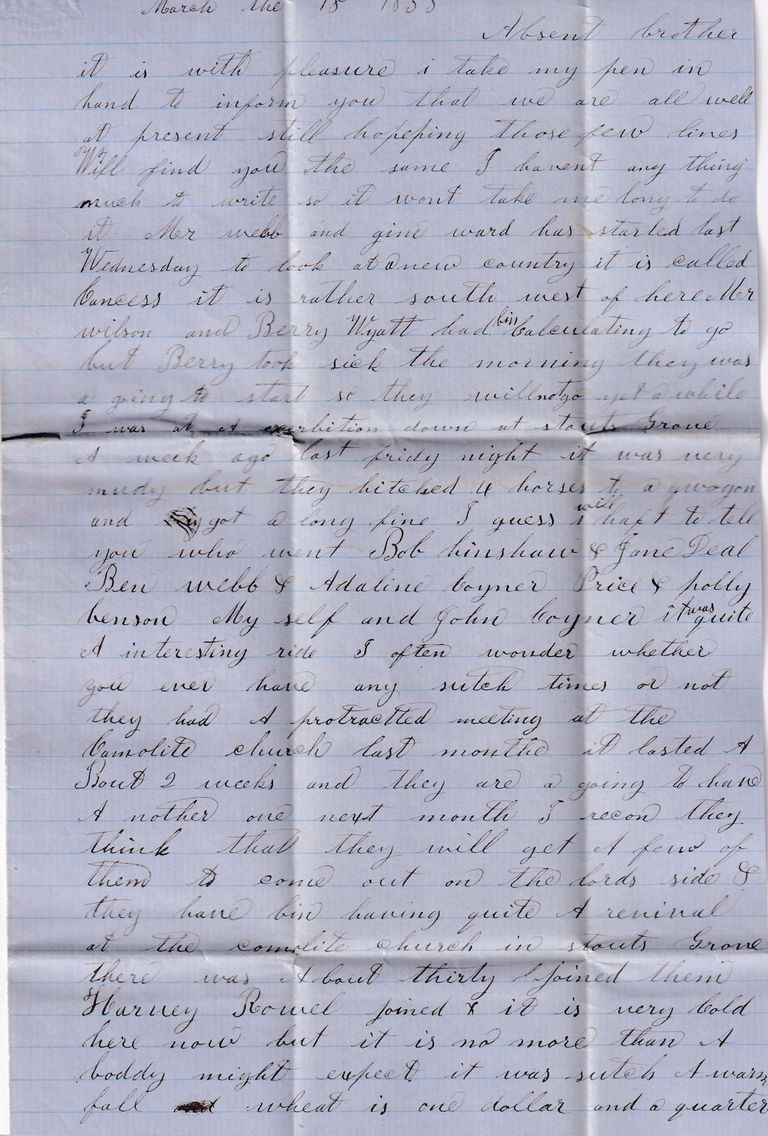 Gold Rush Era Letter from Mary A. Dieken to Joseph Dieken – March 18, 1855