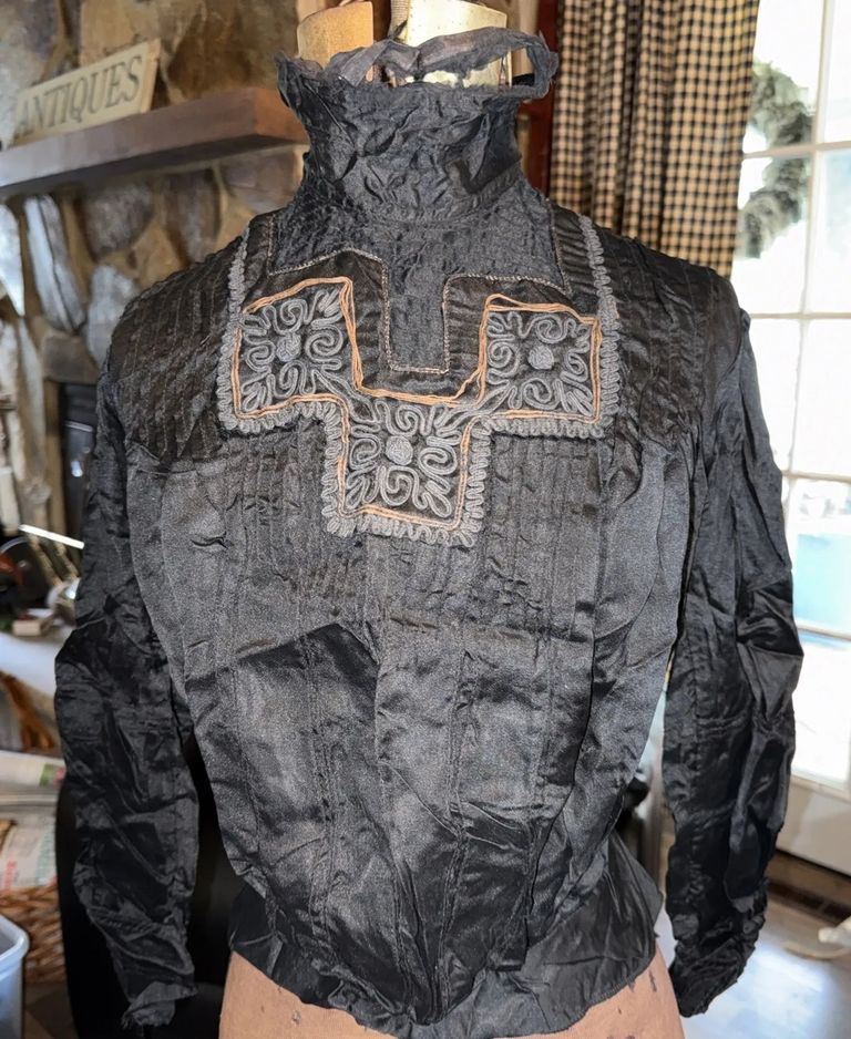 Woman's Black Silk Bodice with Soutache Embroidery