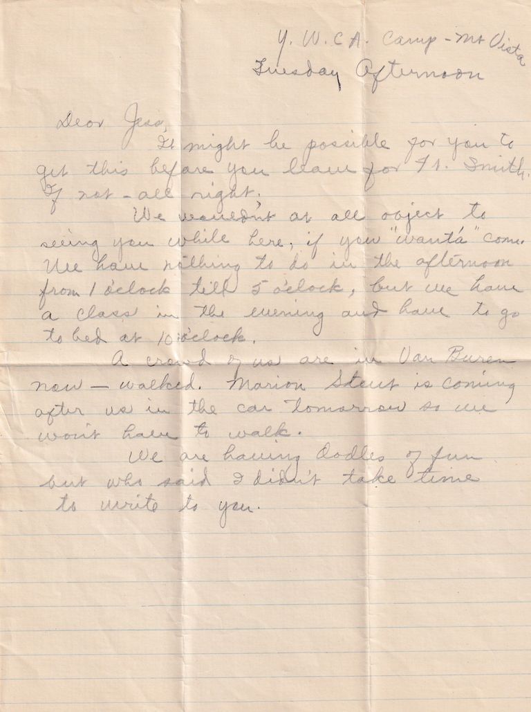 01 - 8.8.22 – Y.W.C.A. Camp Letter to Jesse Redyard (Van Buren, Arkansas) - Image 2