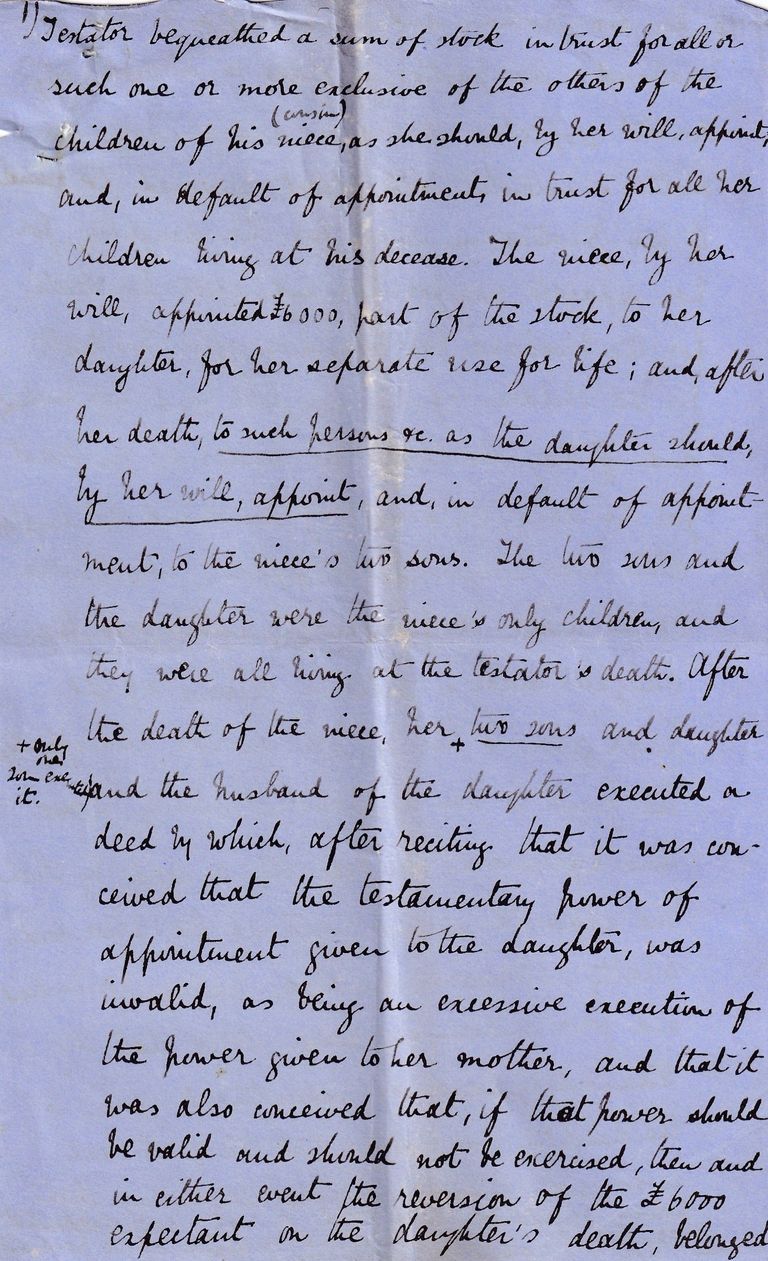 Manuscript Legal Case Notes on Trusts and Powers of Appointment