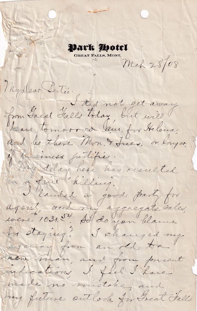 1908.3.28 - Park Hotel, Great Falls, Montana