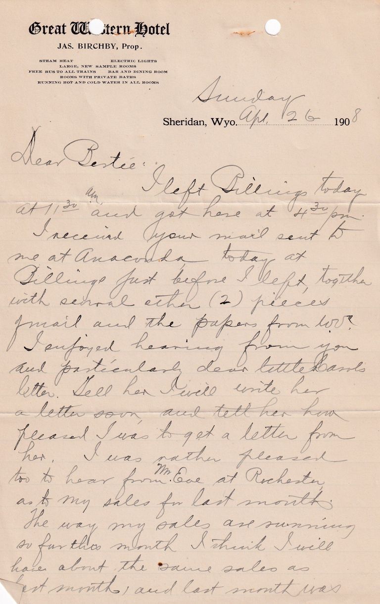 1908.4.26 - Great Western Hotel, Sheridan, Wyoming