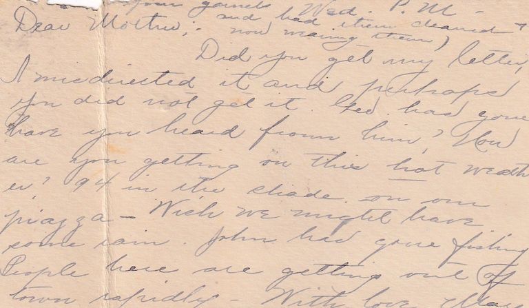 Postcard to Mother in Vermont Discussing Travel and Work Conditions