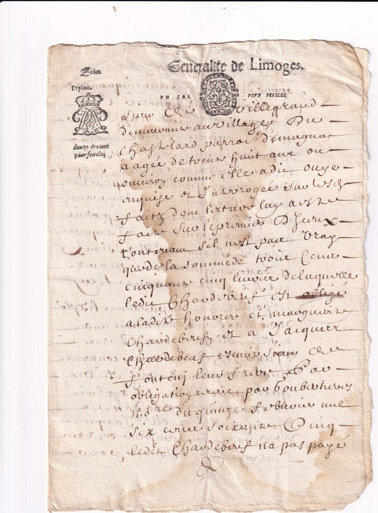 Royal Judicial Notice — Sénéchaussée de Limoges (Debt & Obligation Case)