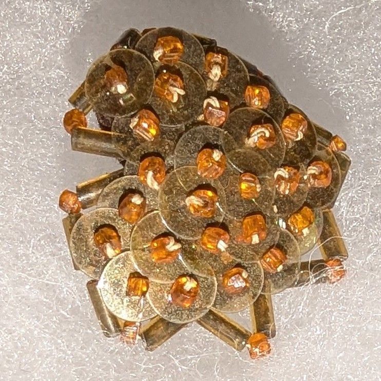Late Art Deco Amber Bead and Sequin Cluster Earring with Textile Backing (Single)