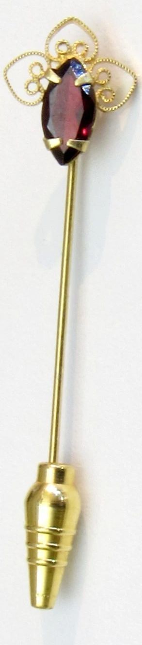 Faceted Red Glass Hat Pin with Filigree Mount and Safety Protector - Image 2