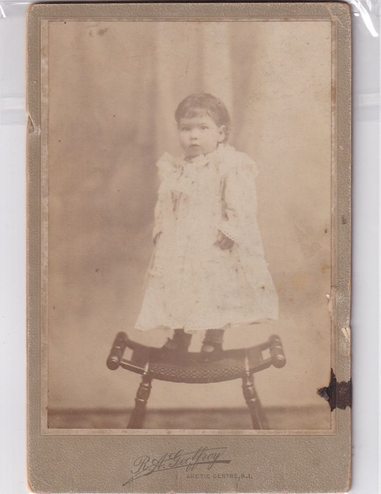 Toddler Standing on Photographer’s Balancing Stool — B.F. Jeffroy Studio Portrait