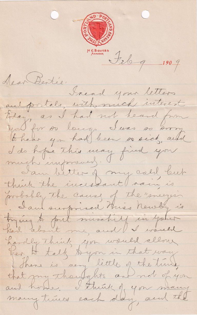 1909.2.9 Letter Expressing Concern for Illness and Referencing Sunday Evangelical Meetings