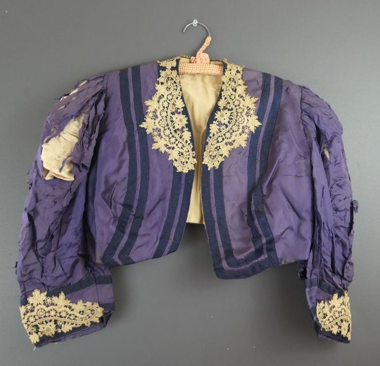 Purple Silk Evening Bodice with Ecru Lace Appliqué