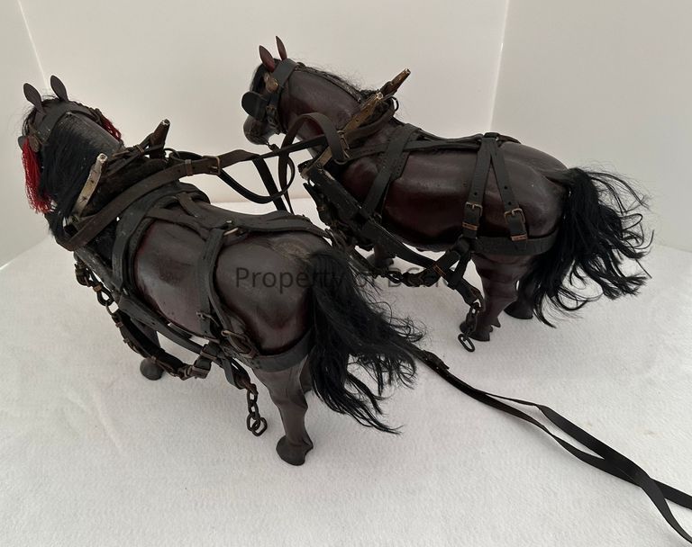 Work Horses is a 2 piece wood carving done by Franco-American Folk artist, Adelard Coté.