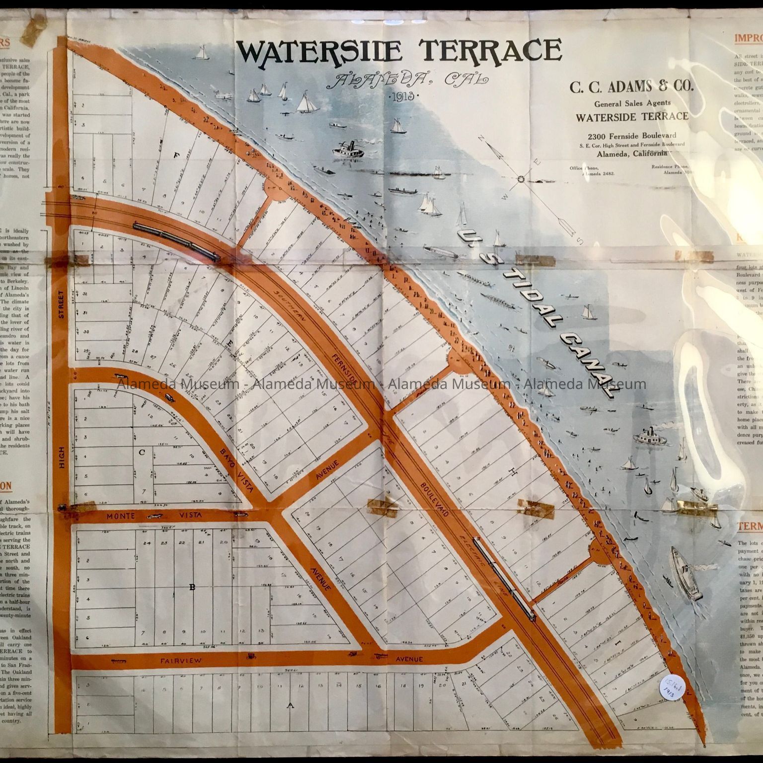 Folded subdivision map of Waterside Terrace, 1913