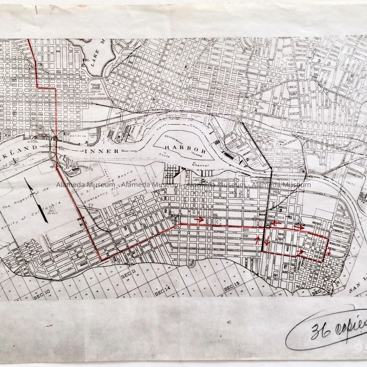 Maps of transportation routes in the city of Alameda, 1930