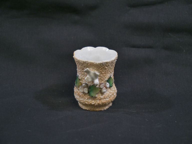 Black and White Bas Relief Birds and Flowers Toothpick Holder