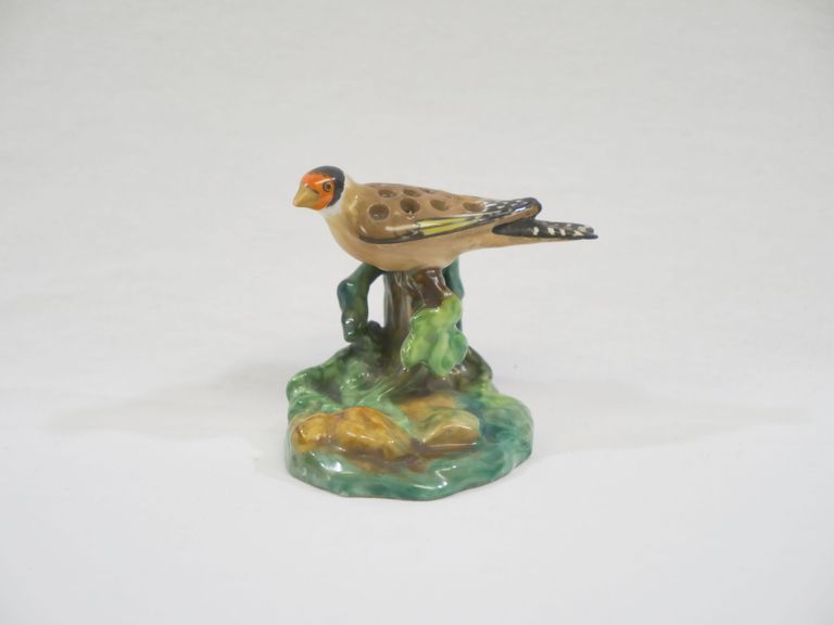 Porcelain Goldfinch on Tree Stump Toothpick Holder
