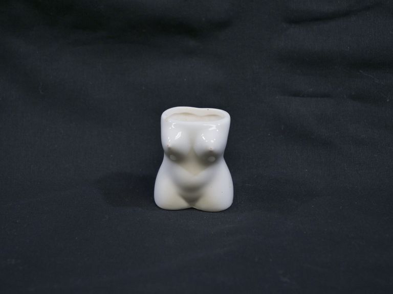 Nude Female Torso Glazed Porcelain Toothpick Holder.