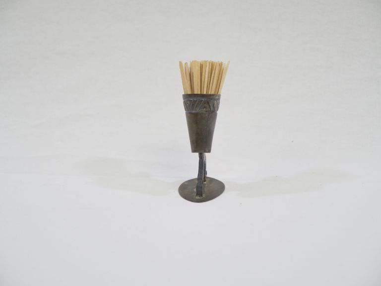 Man Carrying Basket on Back Metal Toothpick Holder - Image 2