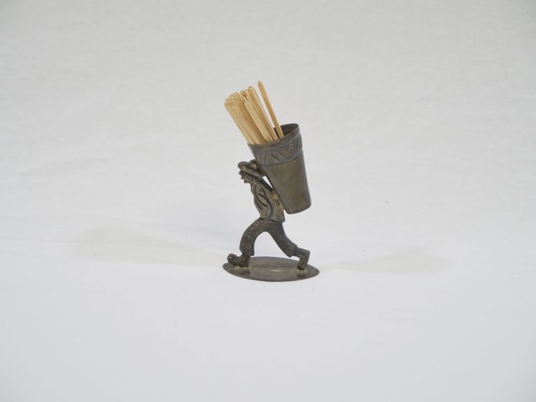 Man Carrying Basket on Back Metal Toothpick Holder - Image 5