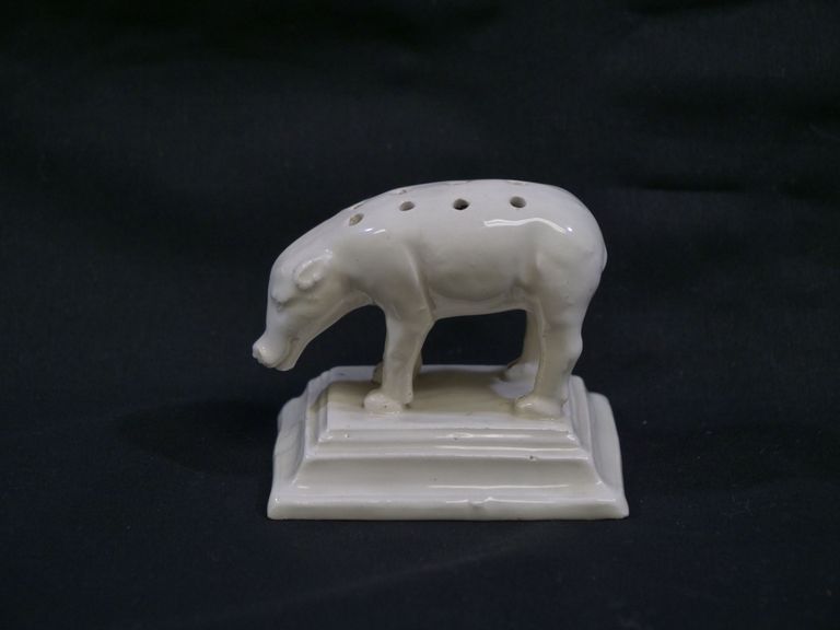 Porcelain Pig Standing on Rectangular Base Toothpick Holder
