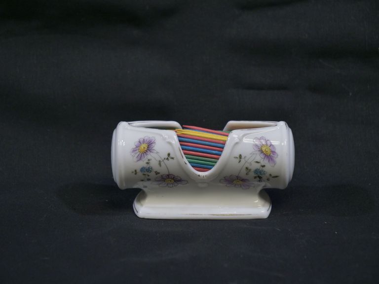 Porcelain Sanitary Toothpick Holder with Purple Flowers. - Image 2