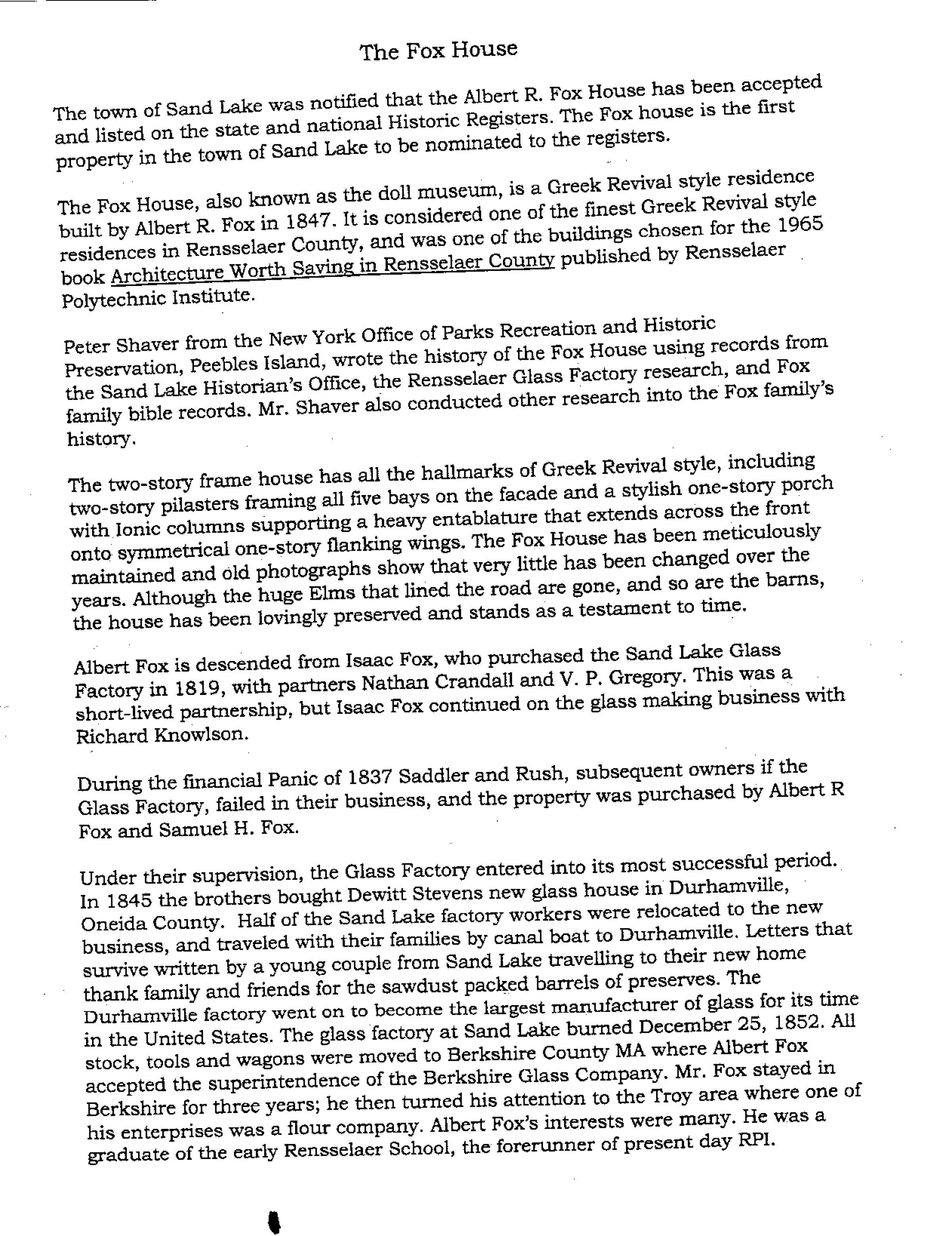 Judy Rowe Fox House Notes: Two-page downloadable PDF.