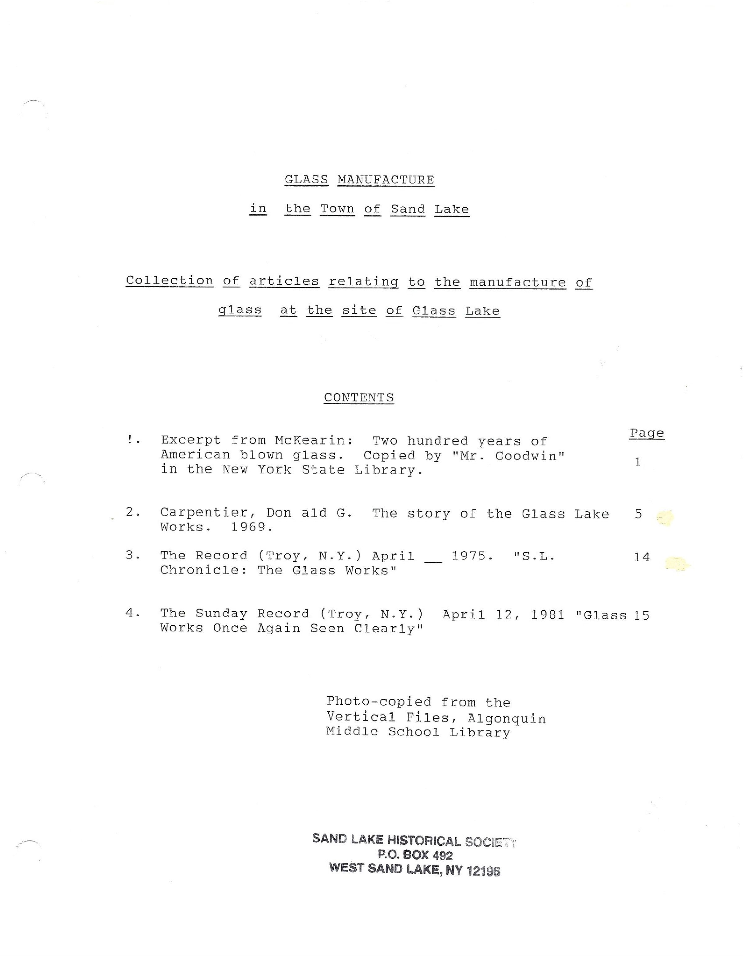 Glass Manufacture in the TOSL: Collection of research papers and articles.